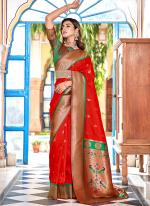 Paithani Silk Red Traditional Wear Weaving Saree